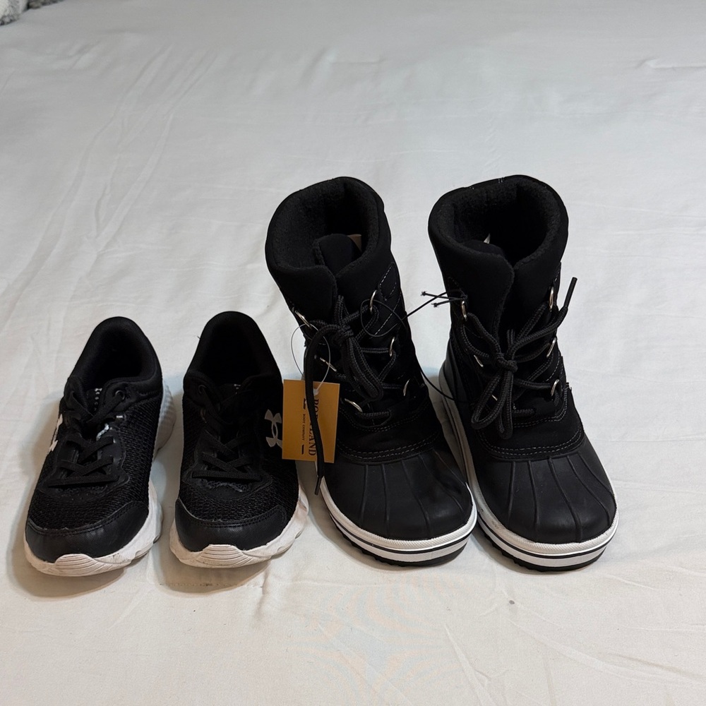 Under Armour Kids Black Sneakers and Portland Boots. Size 13